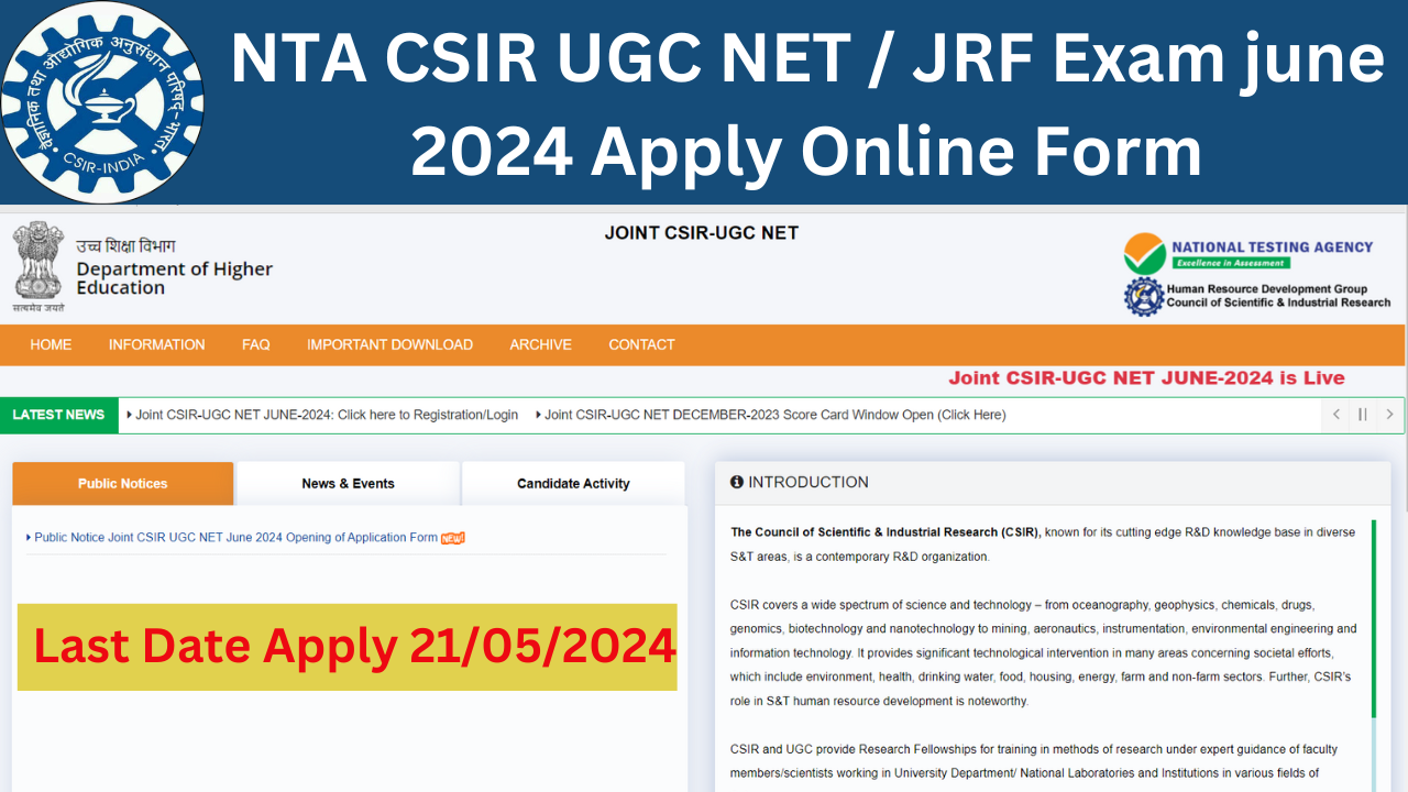 NTA CSIR UGC NET / JRF Exam june 2024 Apply Online Form Johar Digital